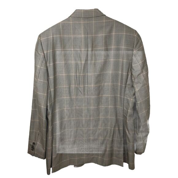 Faconnable Wool Silk Windowpane Houndstooth Blazer Tan Navy Green Men’s Sz 42L - Picture 2 of 13